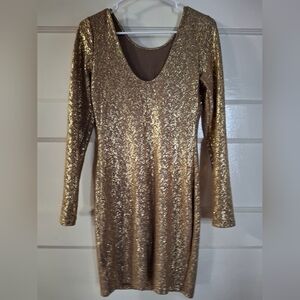 Rhapsody Gold Sequin Long Sleeve Dress